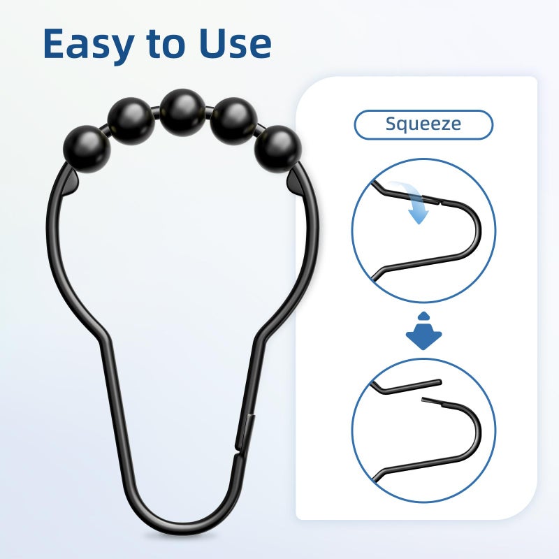 Titanker Shower Curtain Rings Hooks, Rust-Resistant Metal Shower Curtain Hooks for Bathroom Shower Rods Shower Hooks Shower Rings for Curtain - Set of 12, Matte Black - Image 2